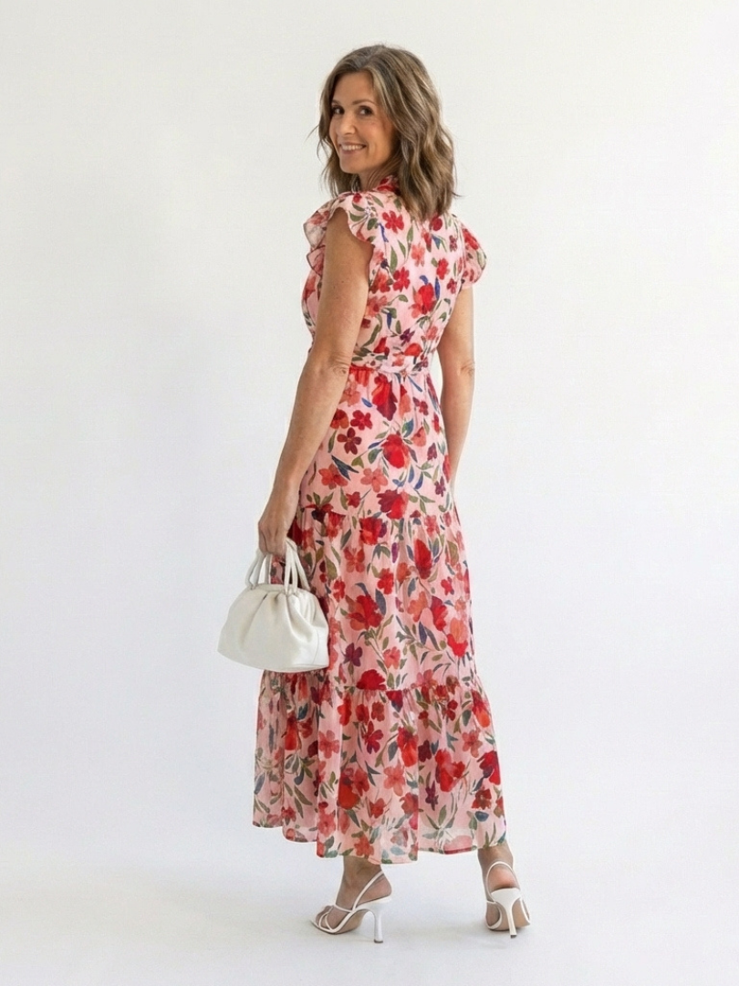 Lila | Rochie midi cu decolteu în V și flori