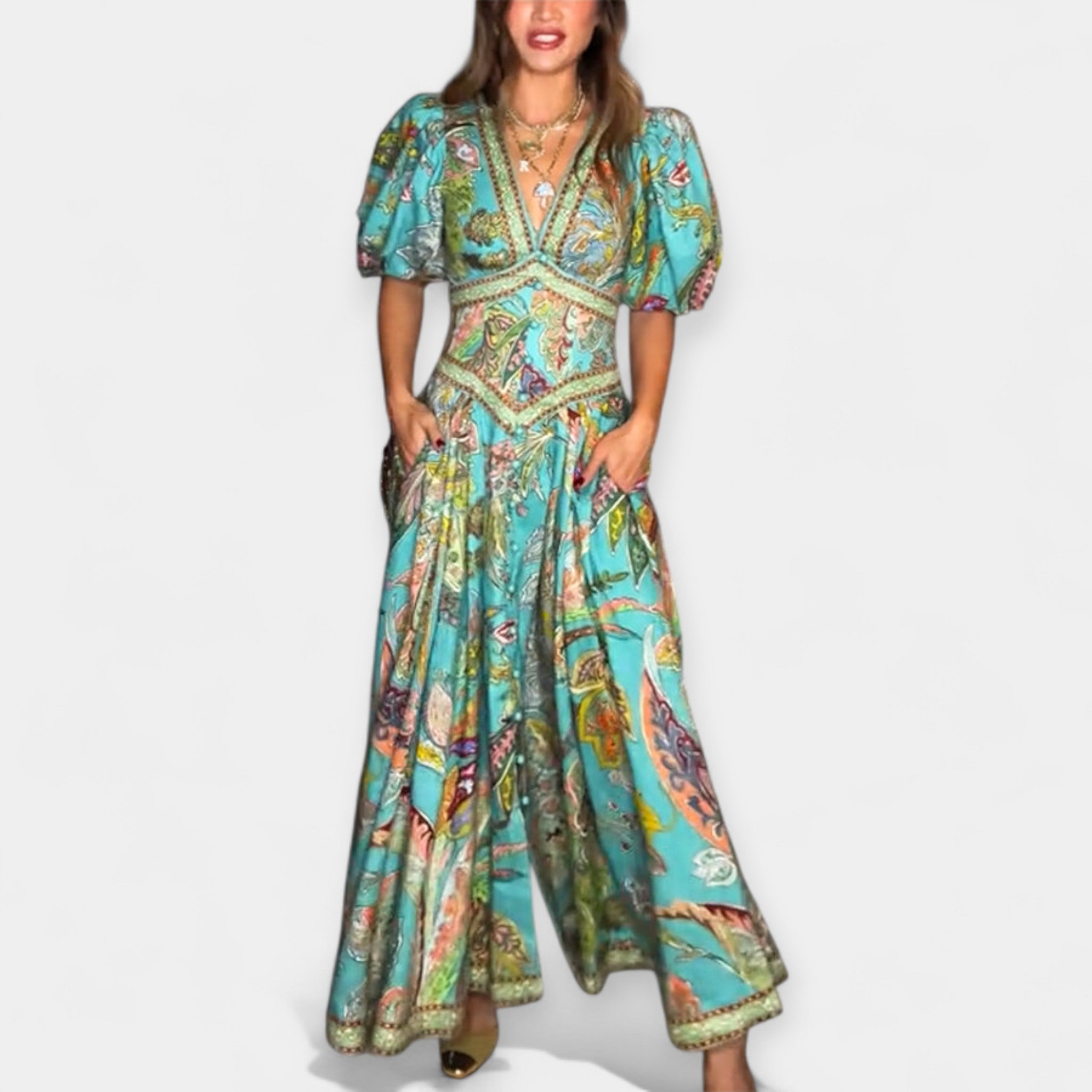 Light Maxi Dress with Luxurious Puffy Sleeves