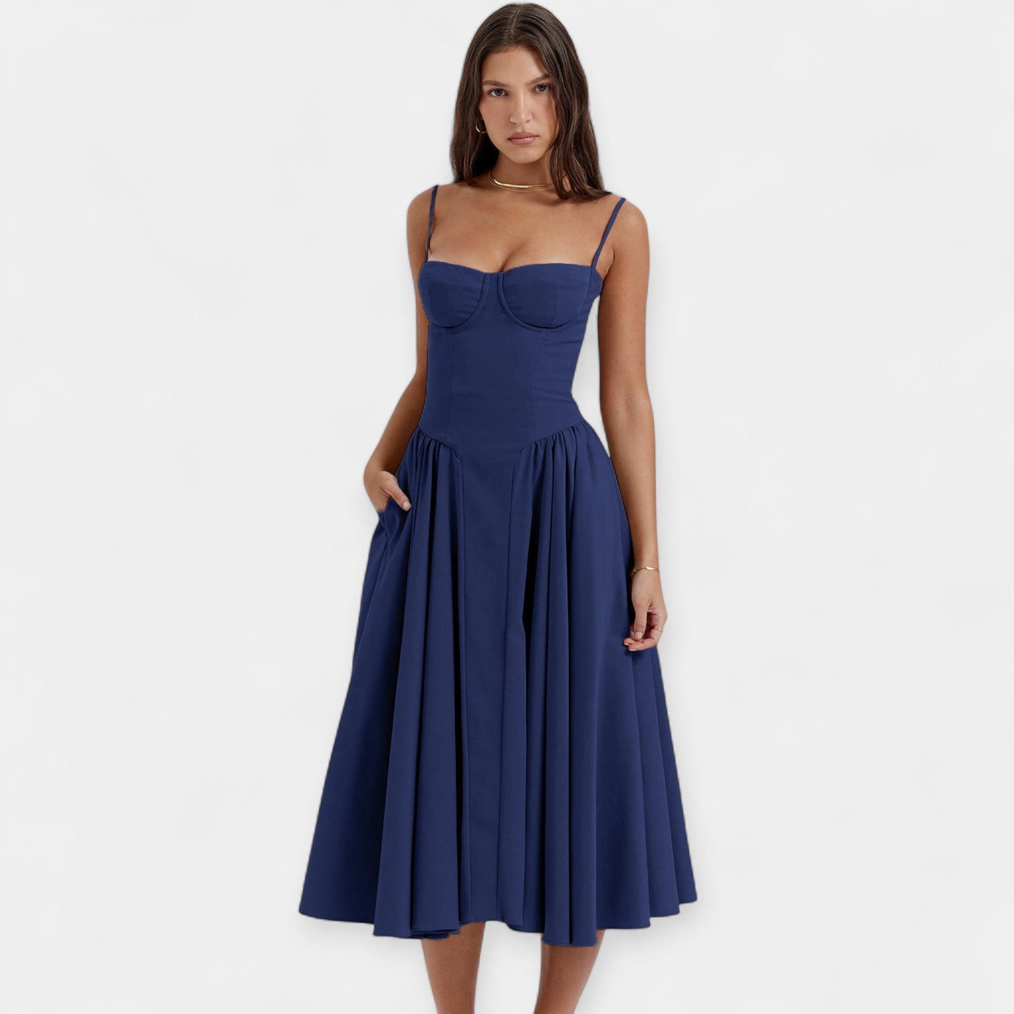 Rochie midi retro cu bretele subțiri