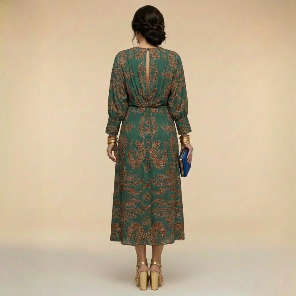 Natalia - Rochie midi elegantă cu imprimeu atemporal