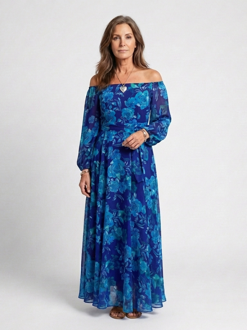 Aspen | Rochie Maxi Florală cu Umeri Descoperiți
