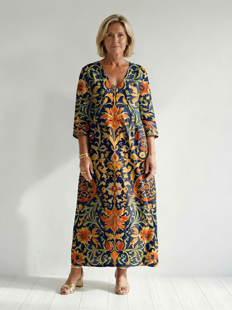 Elise | Rochie Midi Floral Ornate Curată