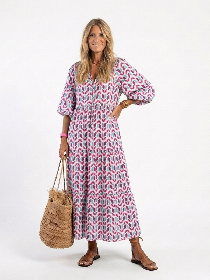 Mireya | Rochie midi cu mânecă lungă și imprimeu geometric