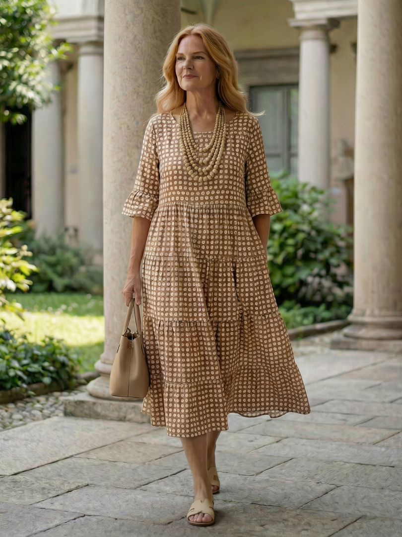 Arlo | Rochie Midi Cu Puncte, Stratificată, Mâneci Scurte