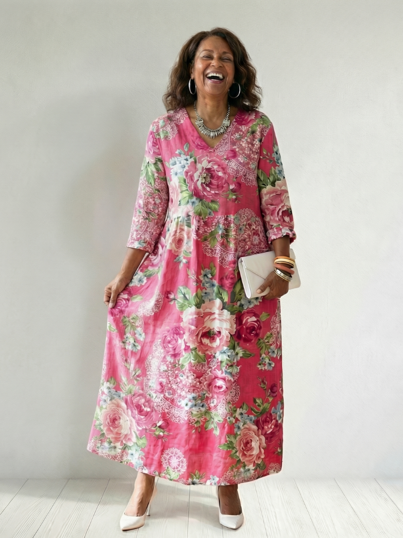 Freya | Rochie Midi cu Flori de Grădină