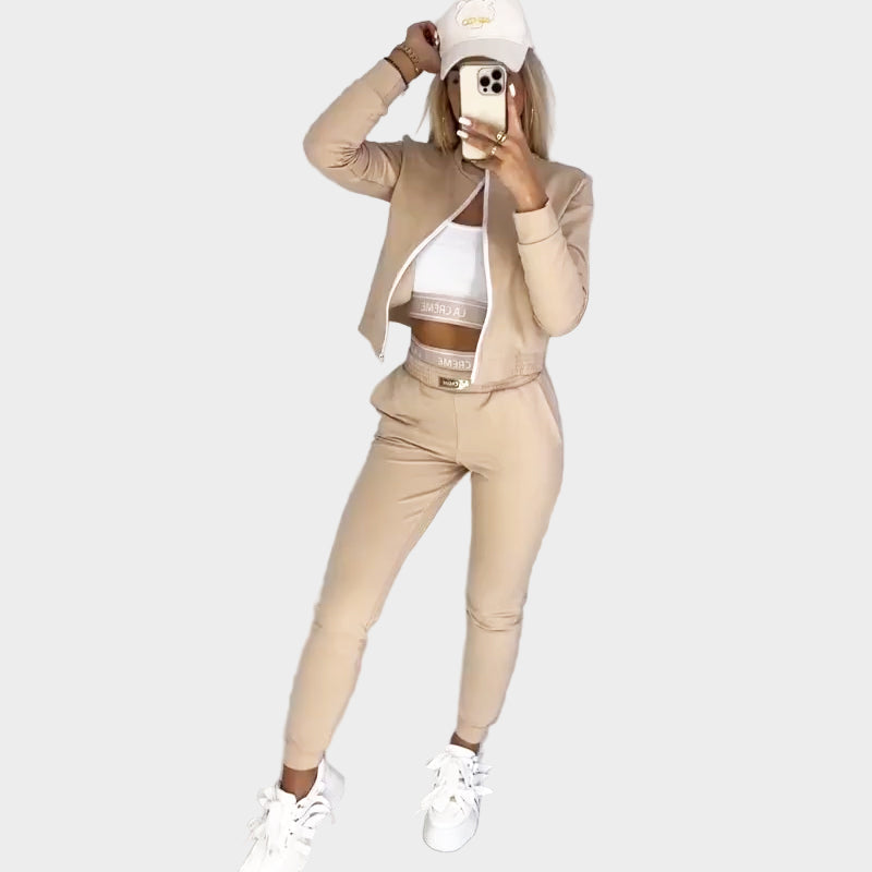 Women's 3-Piece Sports Set with Zipper and Comfortable Fit