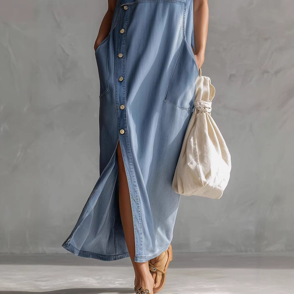 Hooded Denim Sleeveless Dress Womens