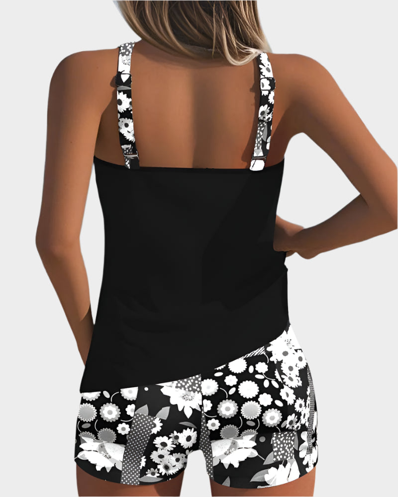 Costum de baie confortabil din două piese cu model floral