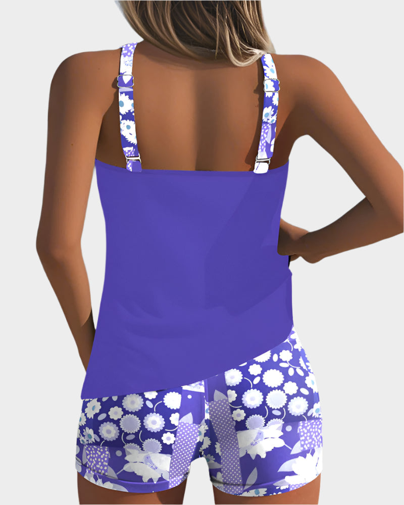 Costum de baie confortabil din două piese cu model floral