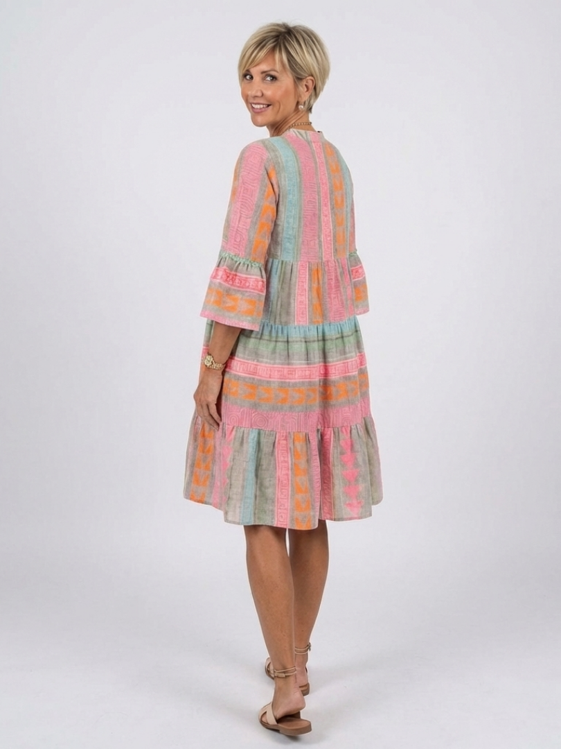 Maelle | Rochie cu imprimeu geometric, decolteu în V, lungime până la genunchi