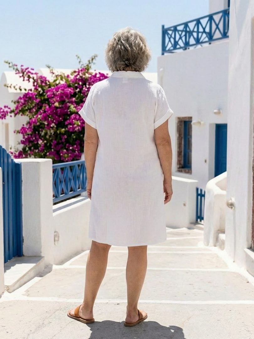 Helene | Rochie cu mânecă scurtă, cu buzunar frontal, până la genunchi