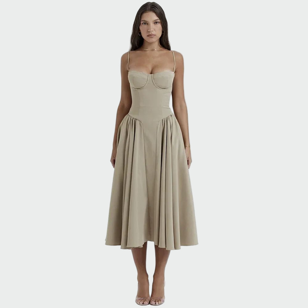 Rochie maxi din satin cu bretele subțiri