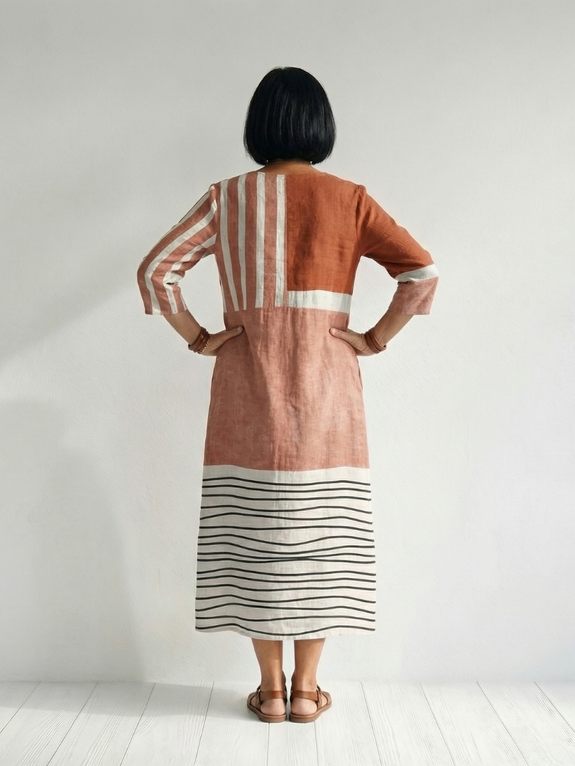 Remy | Rochie Midi cu Dungi Mixte