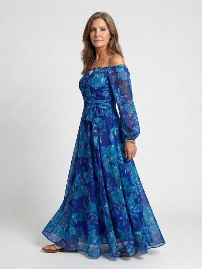 Aspen | Rochie Maxi Florală cu Umeri Descoperiți