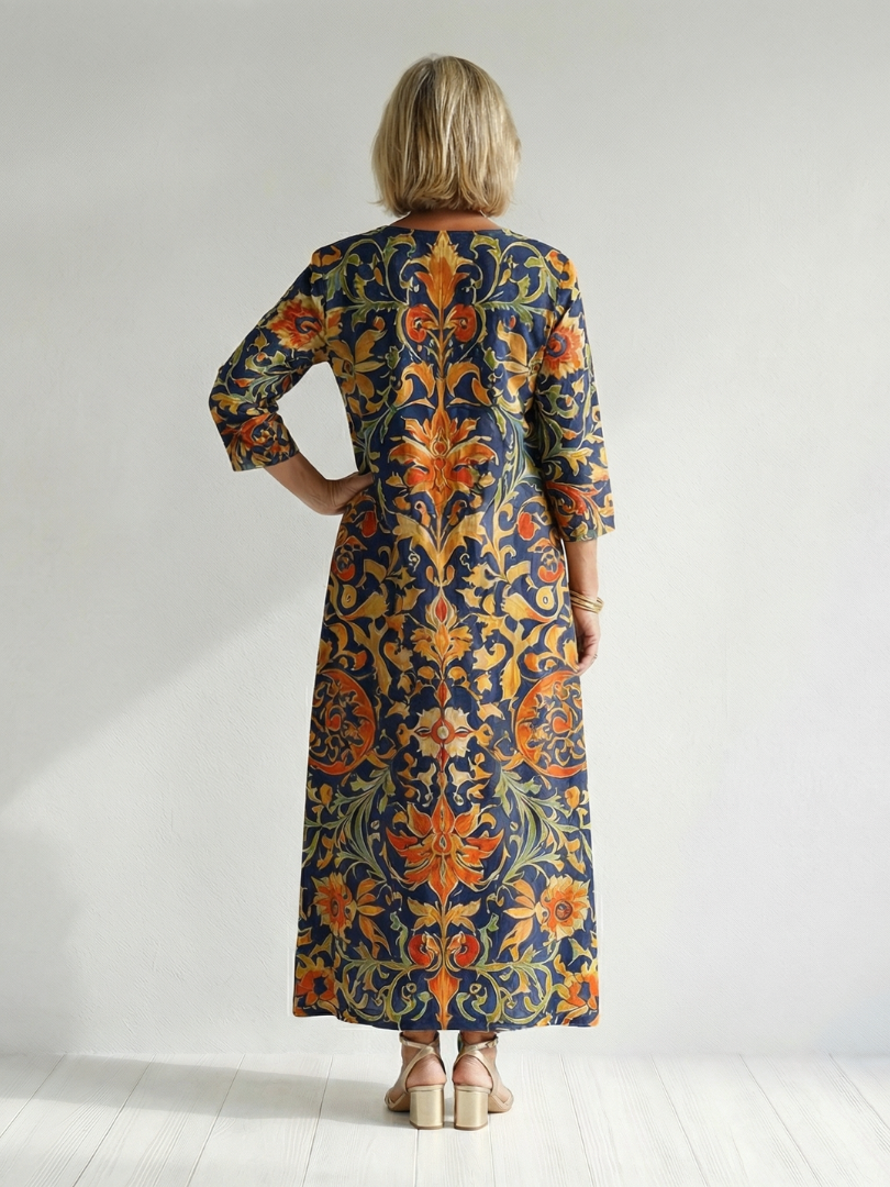 Elise | Rochie Midi Floral Ornate Curată