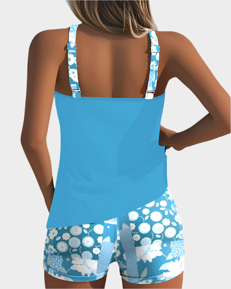Costum de baie confortabil din două piese cu model floral