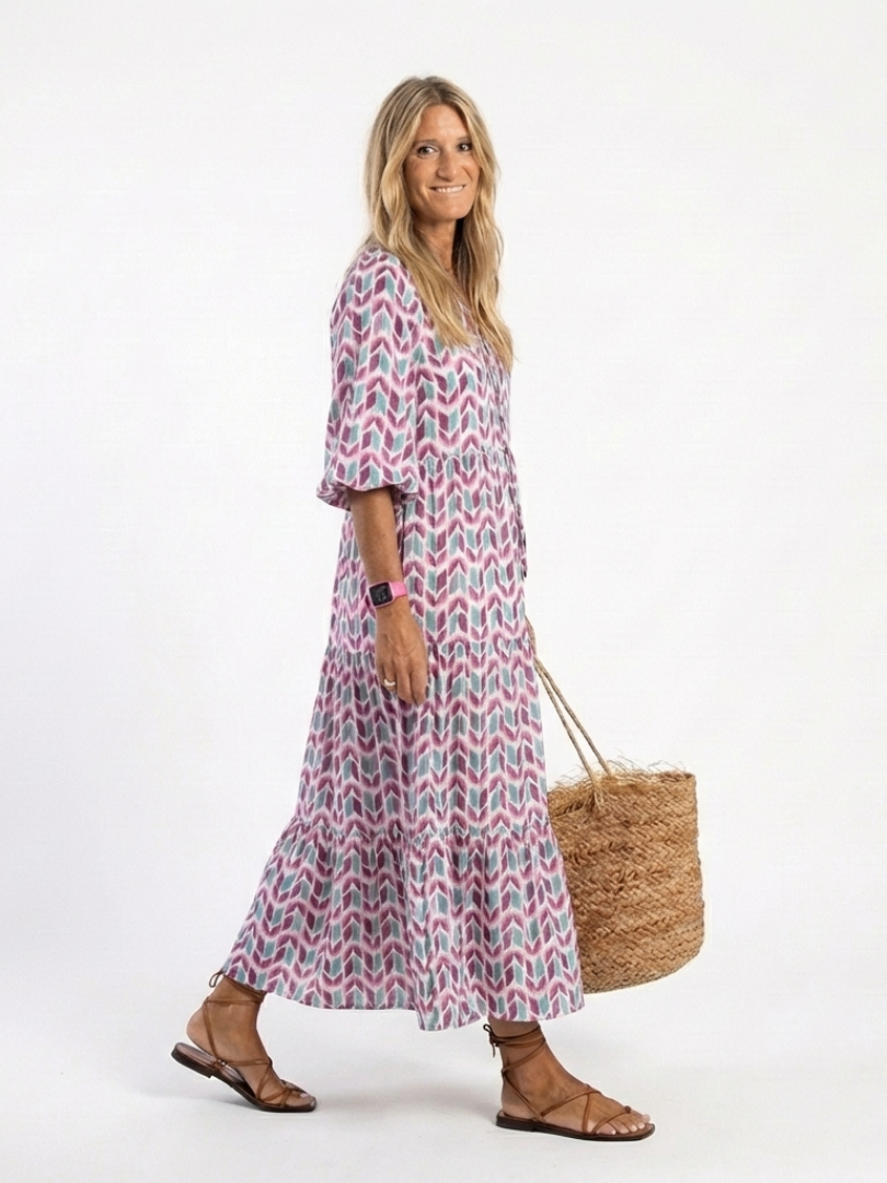 Mireya | Rochie midi cu mânecă lungă și imprimeu geometric