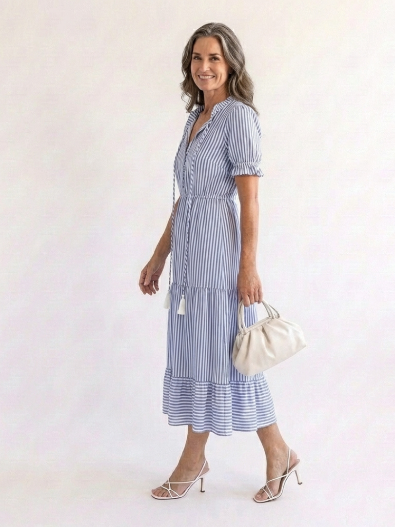 Dakota | Rochie midi cu mânecă scurtă și dungi
