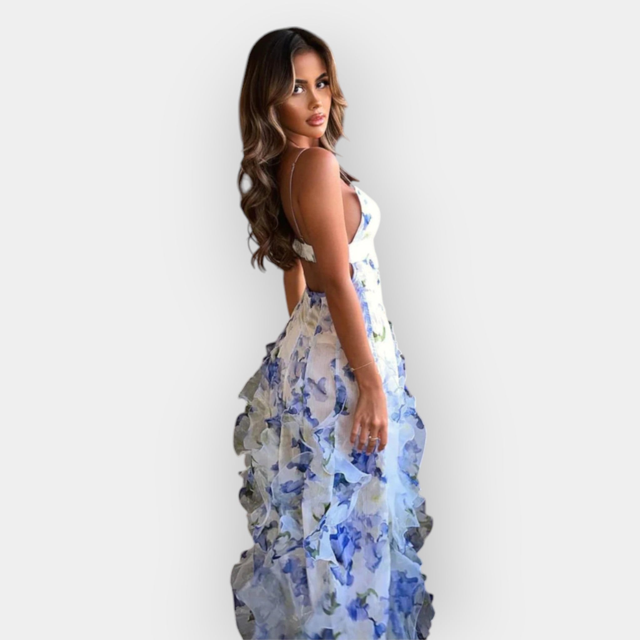 Rochie maxi cu volane reglabile