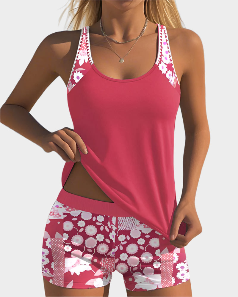 Costum de baie confortabil din două piese cu model floral