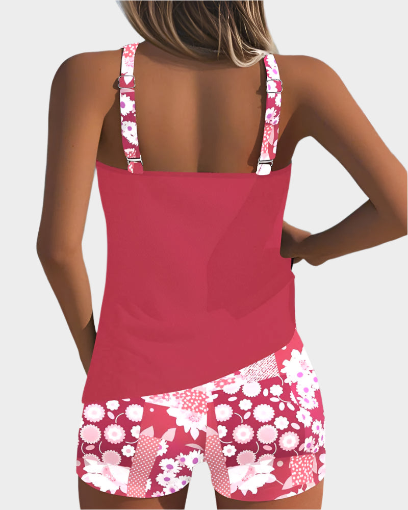 Costum de baie confortabil din două piese cu model floral