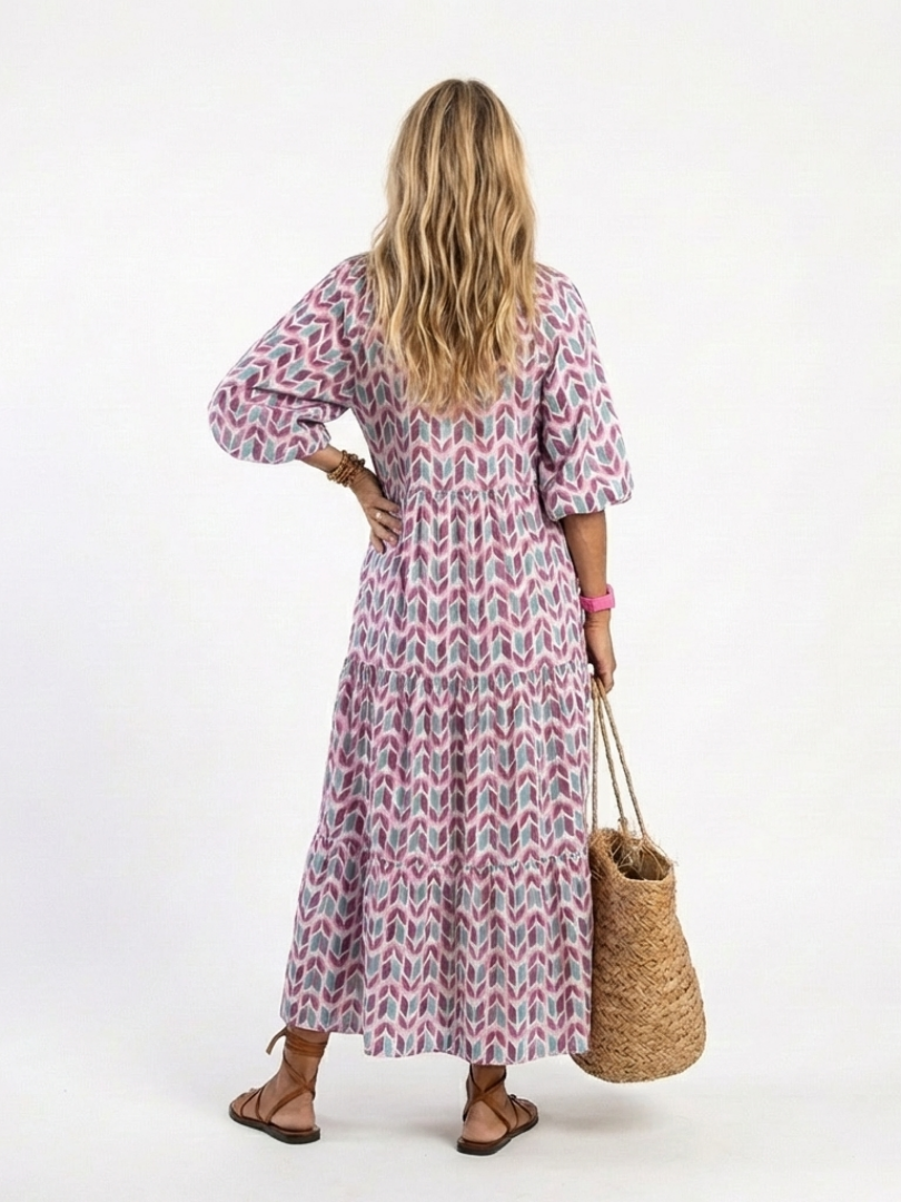 Mireya | Rochie midi cu mânecă lungă și imprimeu geometric