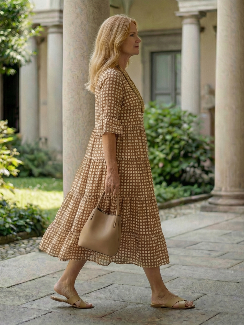 Arlo | Polka Dot Tiered Midi Dress Short Sleeve
