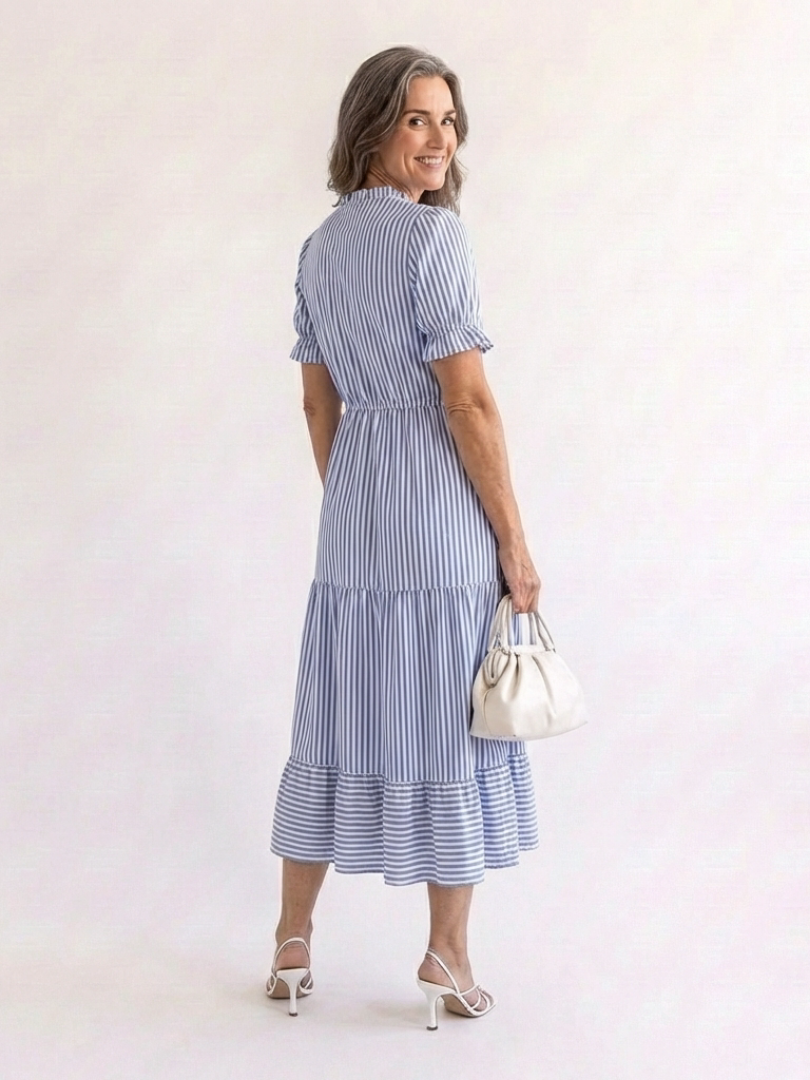 Dakota | Rochie midi cu mânecă scurtă și dungi