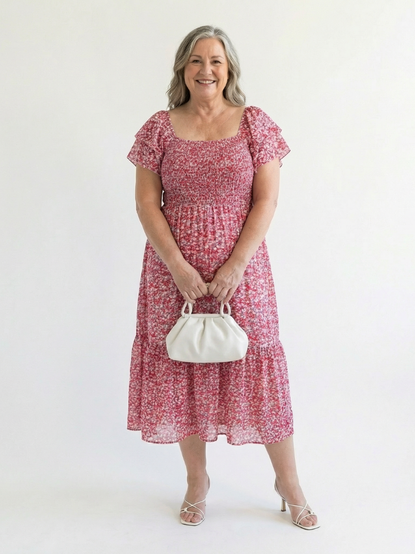 Odette | Rochie Midi Flori cu Umeri Decupați