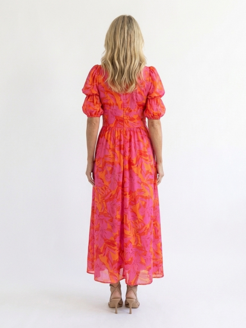 Willow | Rochie Midi cu Mâneci Puff și Decolteu în V cu Model Floral