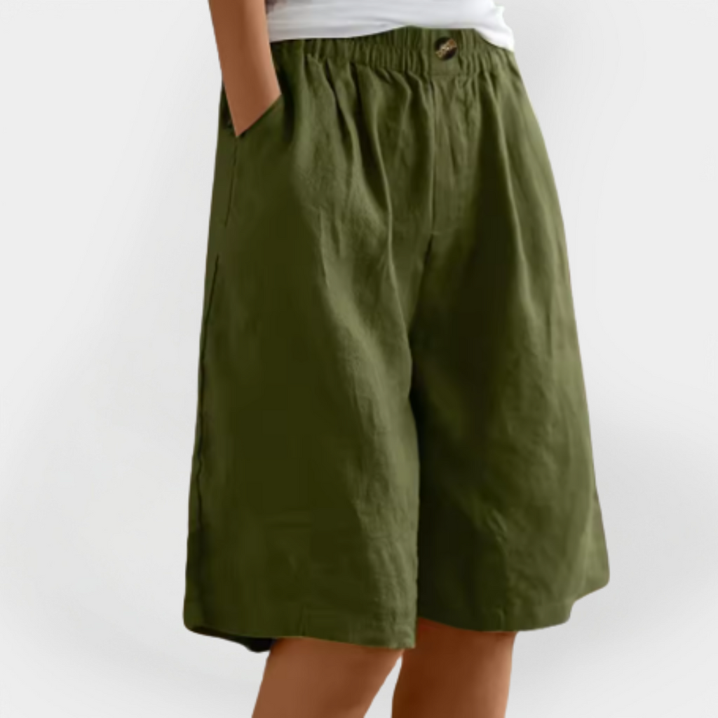 Pantaloni scurți din in cu buzunare