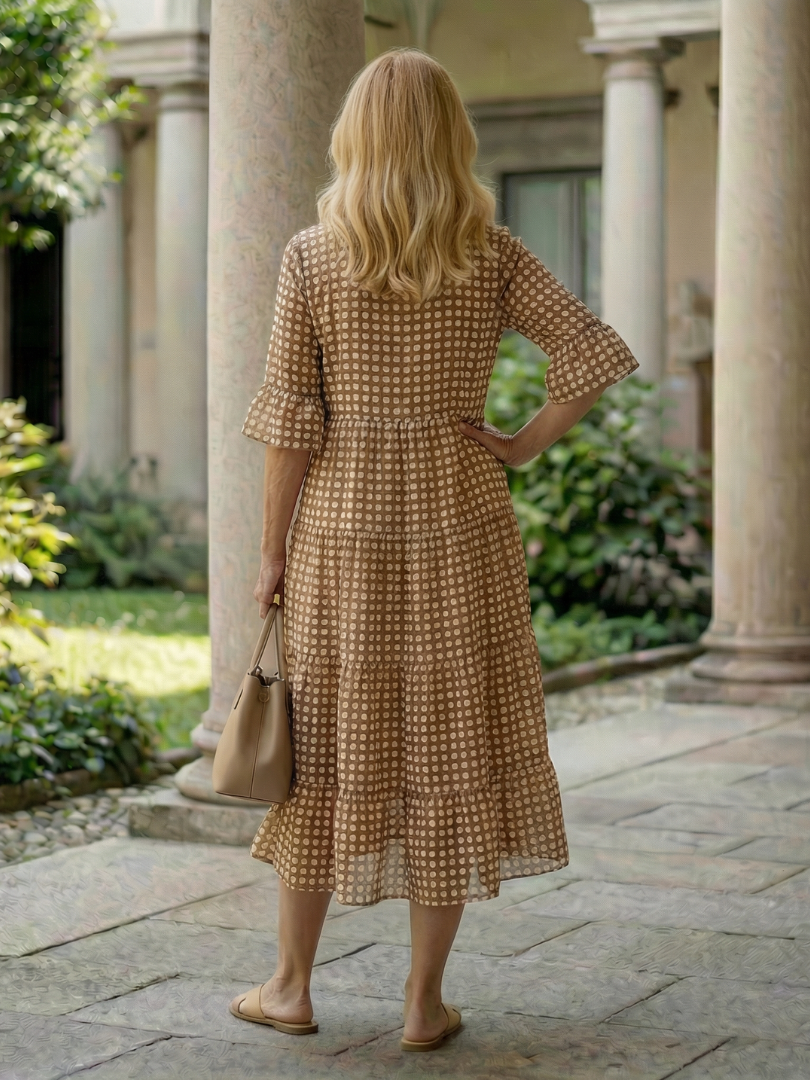 Arlo | Rochie Midi Cu Puncte, Stratificată, Mâneci Scurte