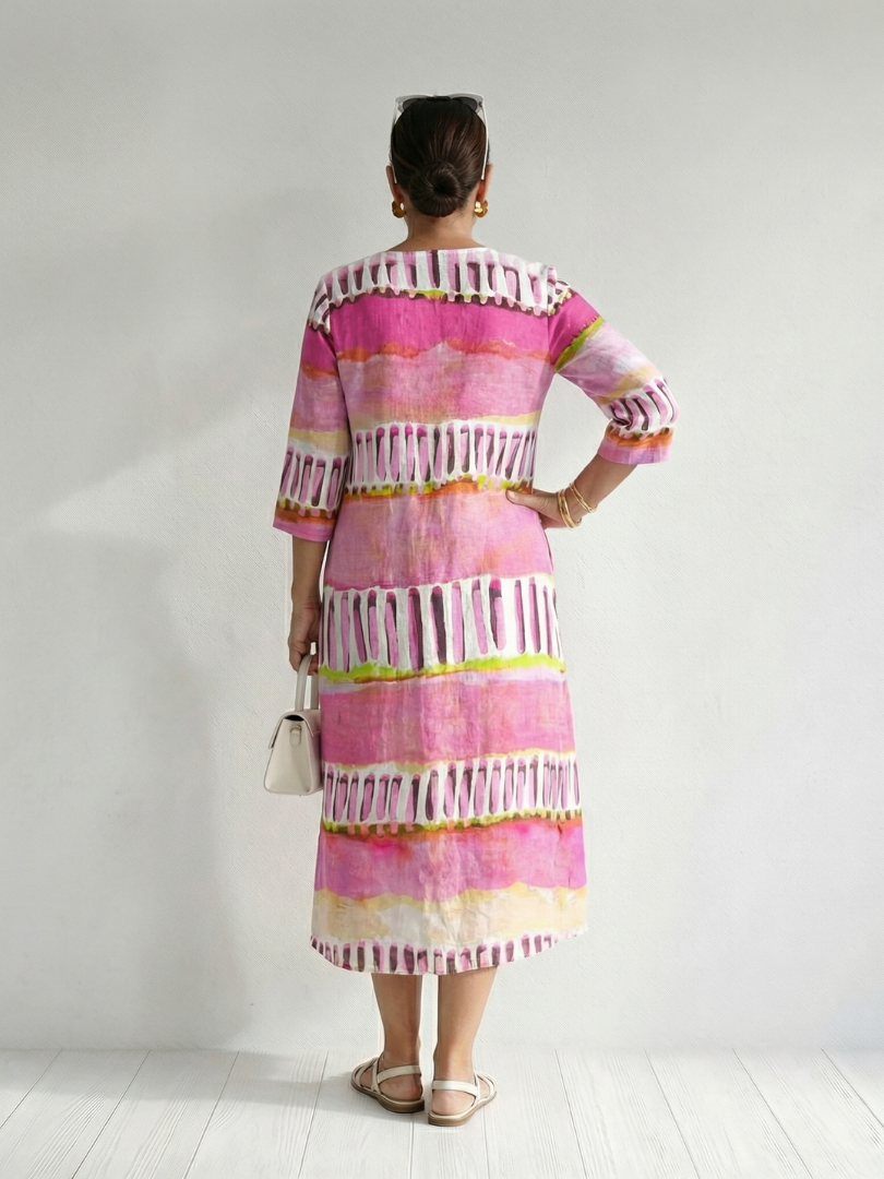 Calla | Rochie Midi cu Dungi Patrate și Flux Ușor