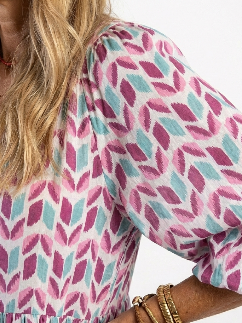 Mireya | Rochie midi cu mânecă lungă și imprimeu geometric