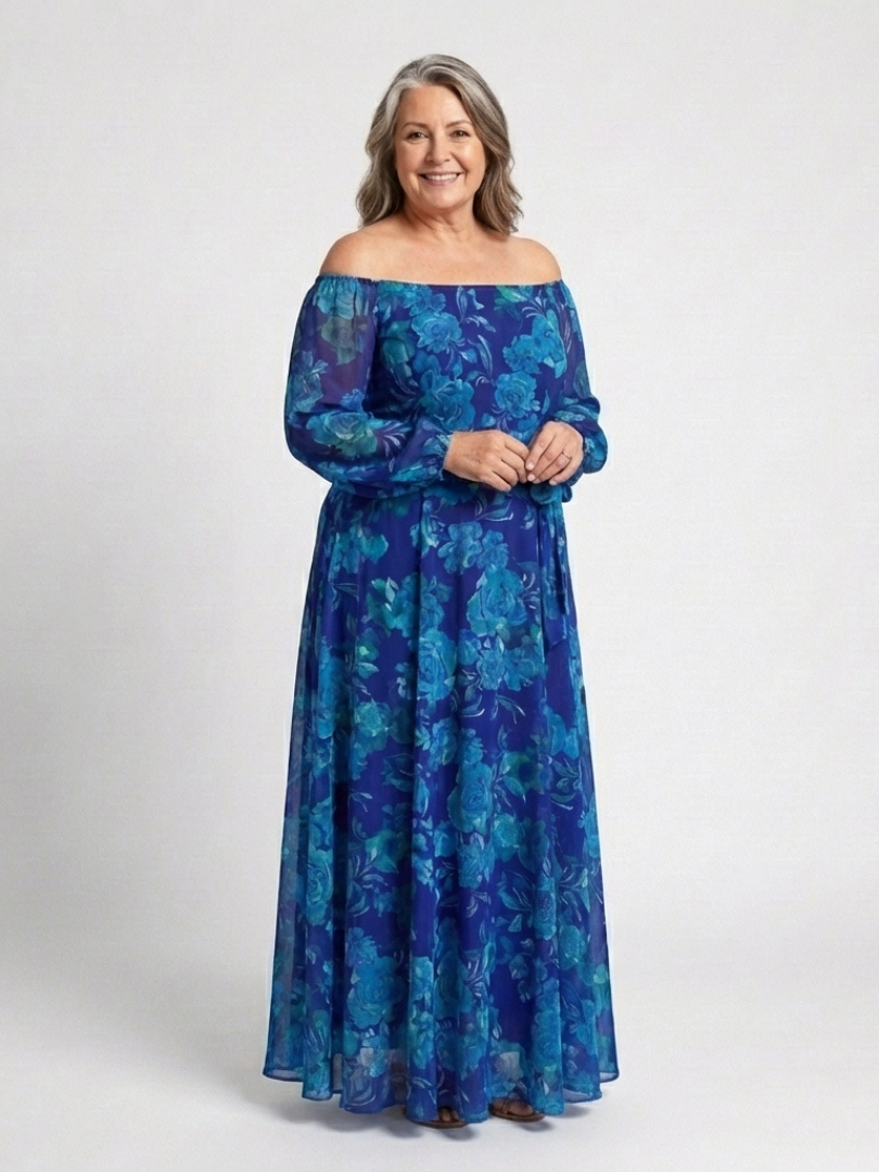 Aspen | Rochie Maxi Florală cu Umeri Descoperiți