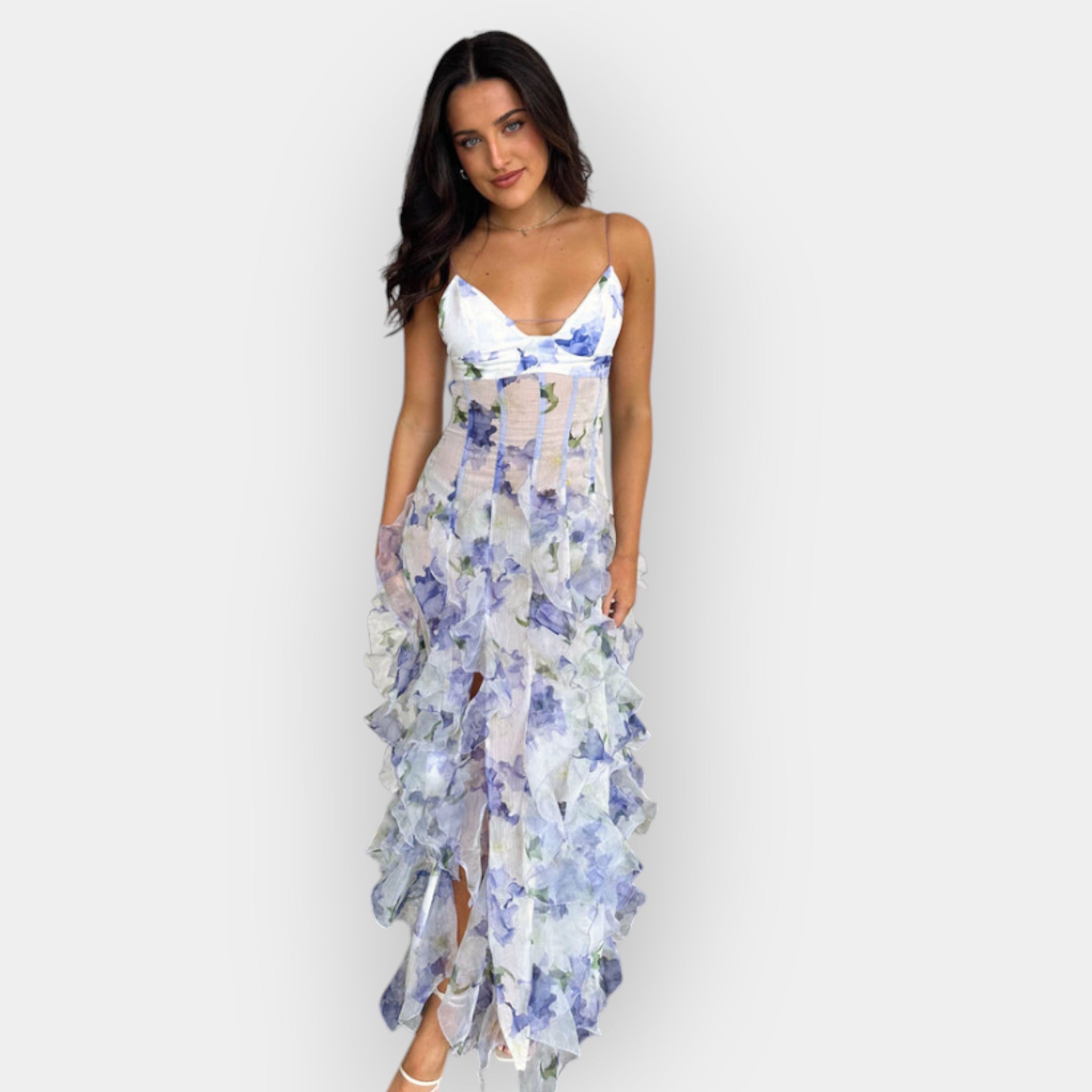 Rochie maxi cu volane reglabile