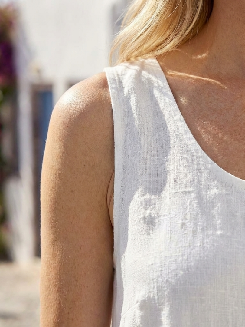 Ismera | Rochie midi relaxată fără mâneci, cu guler rotund