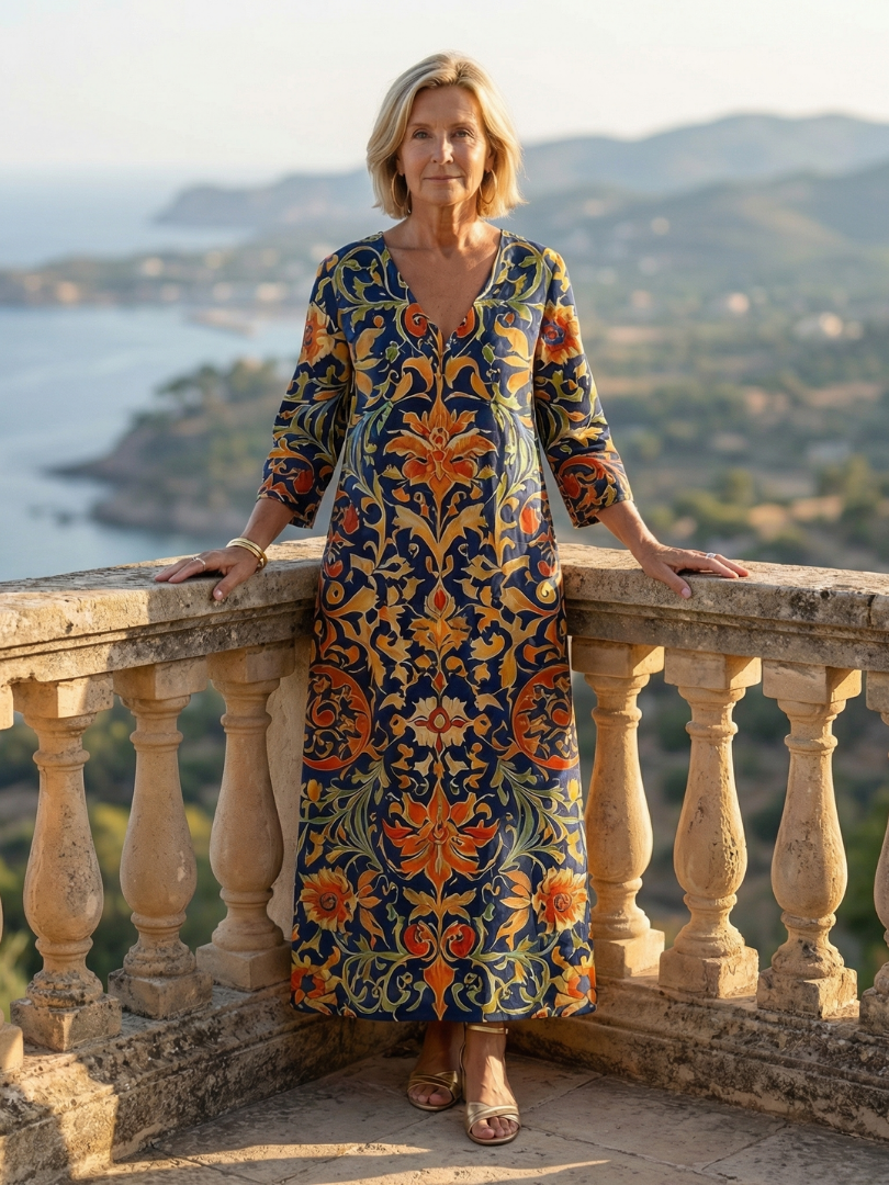 Elise | Rochie Midi Floral Ornate Curată
