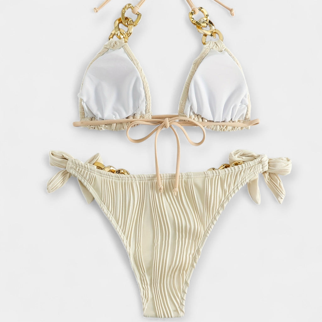 Set bikini cu dungi și cusături