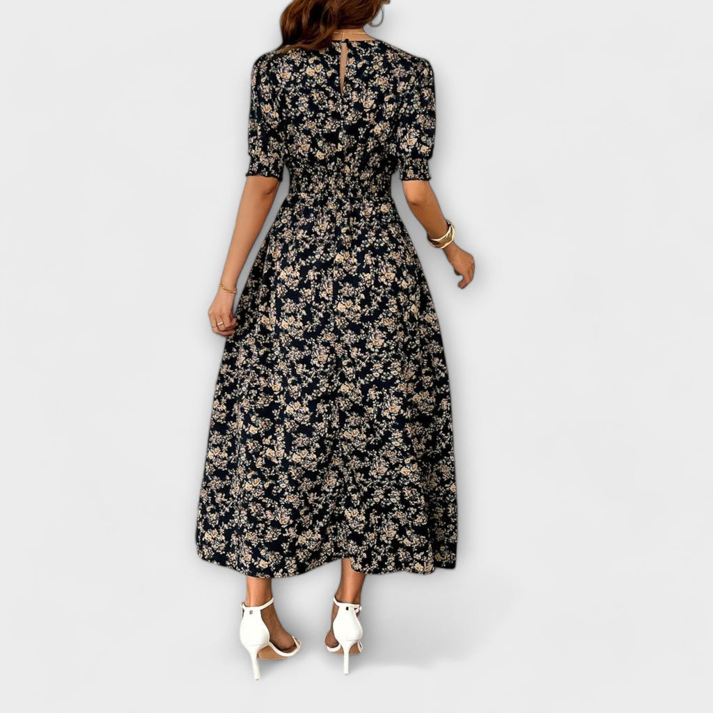 Amelia – Rochie cu decolteu rotund și model floral