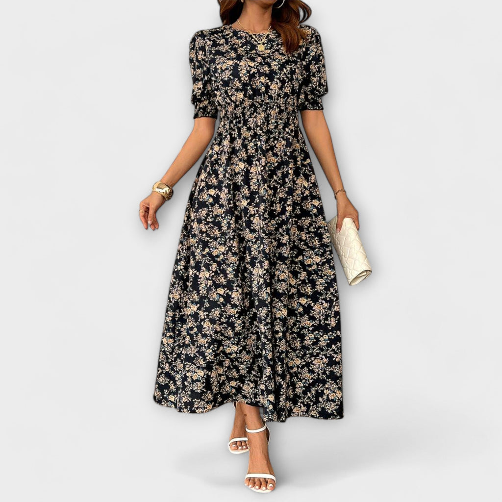 Amelia – Rochie cu decolteu rotund și model floral