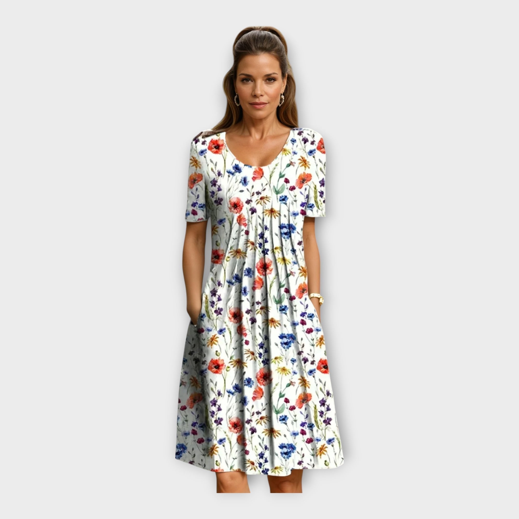 Rochie florală cu mâneci scurte