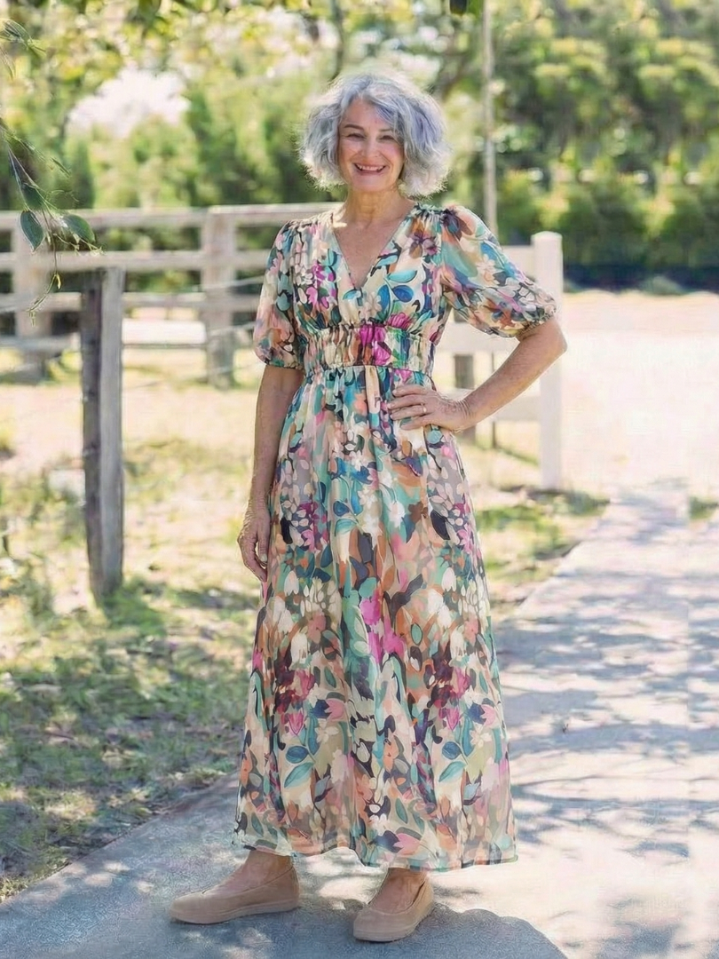 Eulalie | Rochie midi cu decolteu în V și mâneci scurte