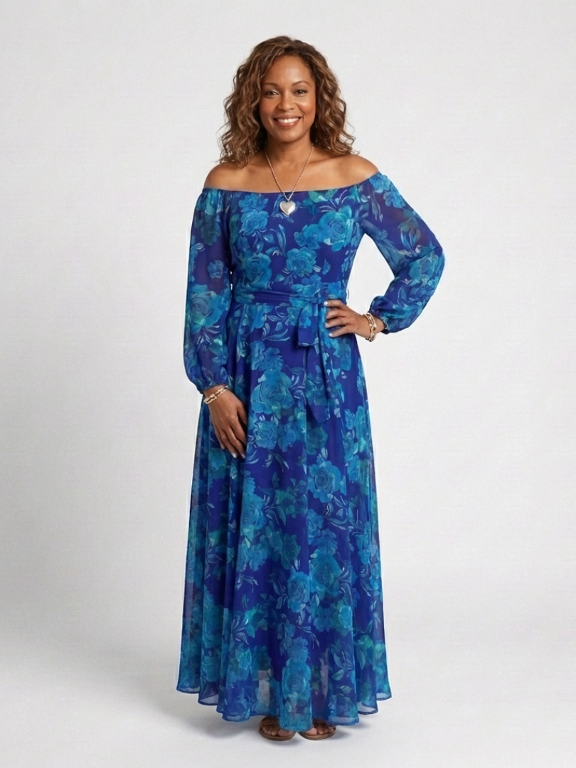 Aspen | Rochie Maxi Florală cu Umeri Descoperiți