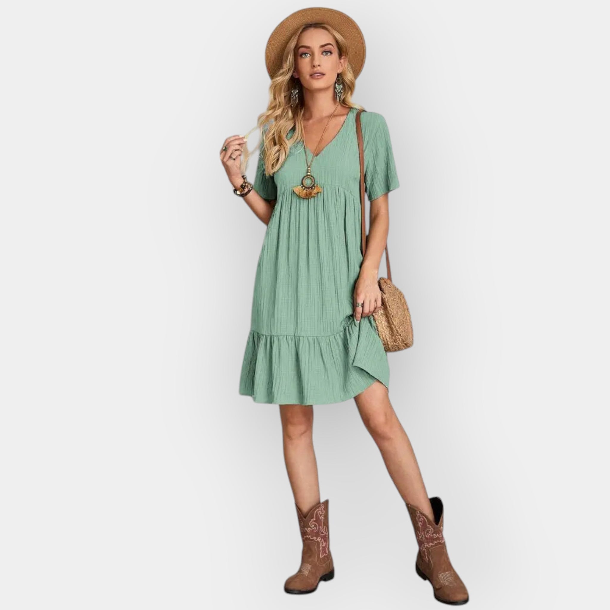 Midi Dress with V Neckline