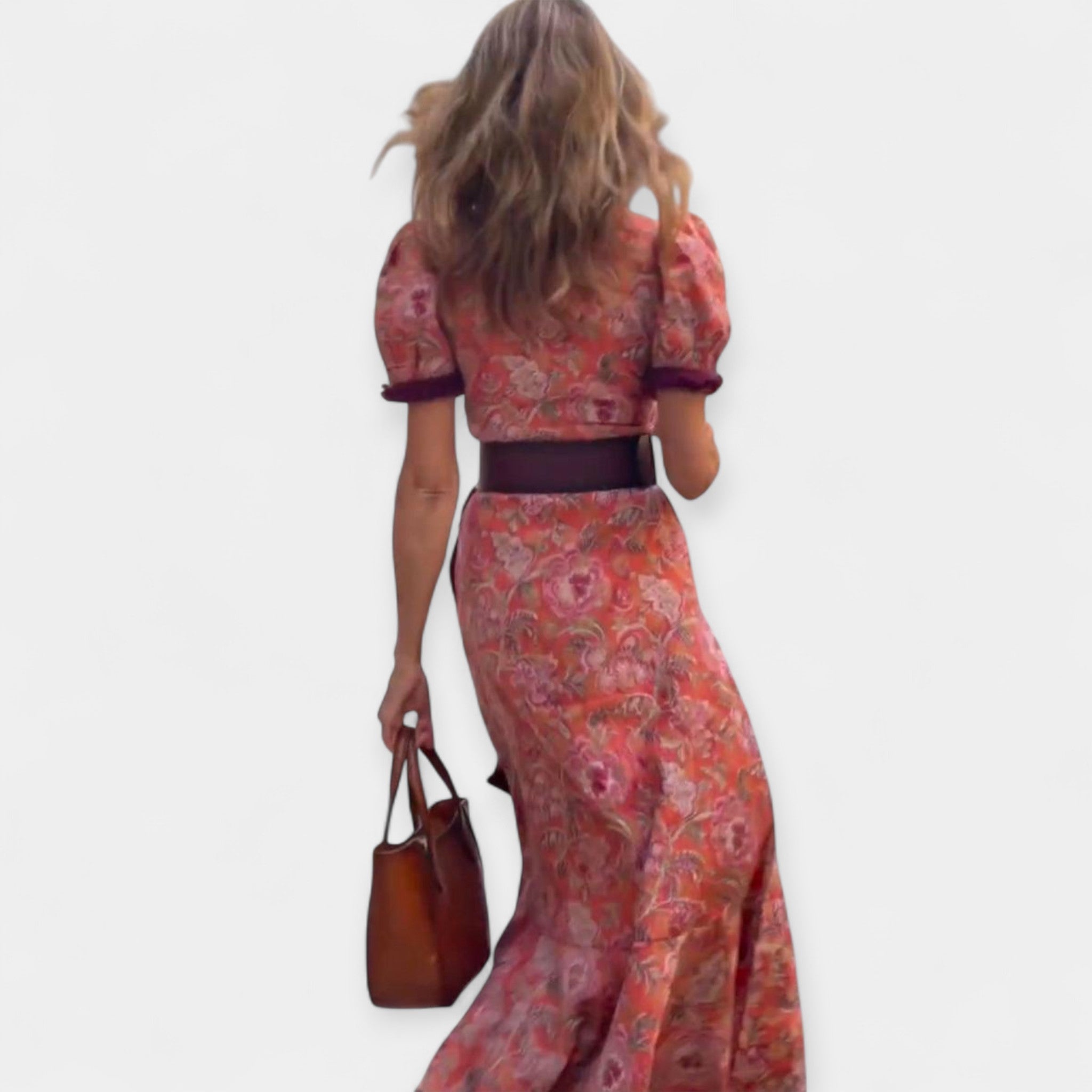 Romantic Dress with Belt and Fluffy Details