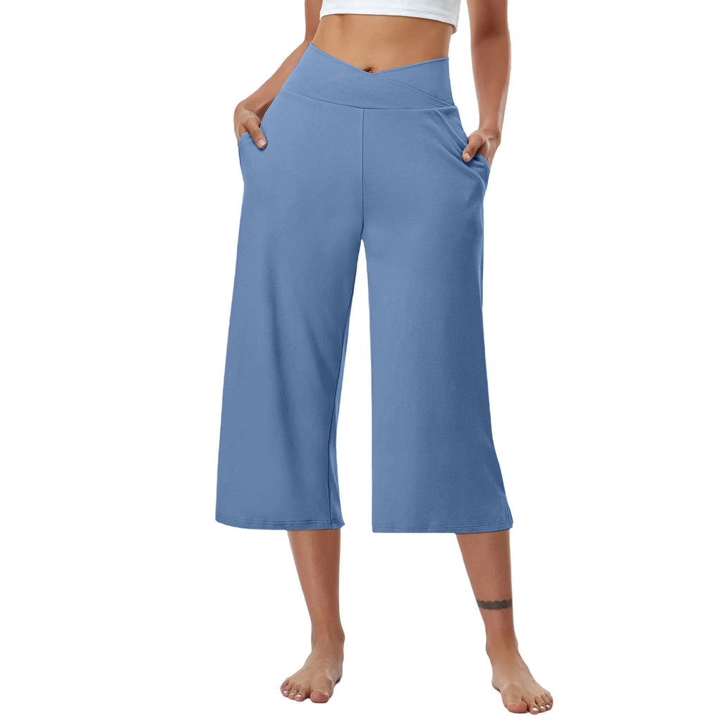 High-Waist Butt-Lifting V-Shaped Waist Wide-Leg Fitness Running Cropped Pants