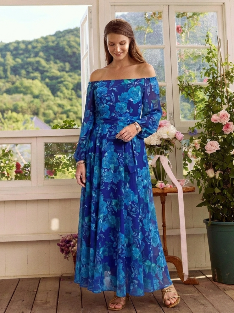 Aspen | Rochie Maxi Florală cu Umeri Descoperiți