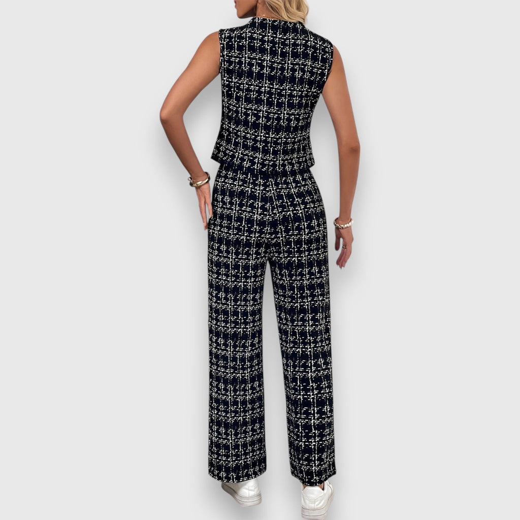 Set de două piese cu decolteu în V și pantaloni asortați