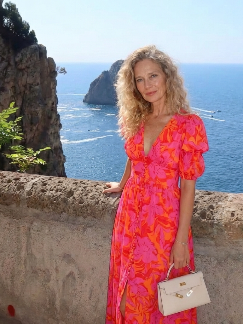 Willow | Rochie Midi cu Mâneci Puff și Decolteu în V cu Model Floral